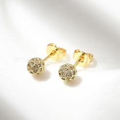 Круглые серьги-гвоздики из латуни с микропаве из прозрачных кубических цирконий&nbsp;LS-EJEW-D311-107G