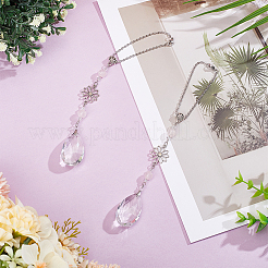 2 pz decorazioni pendenti a forma di goccia di vetro e fiore in lega&nbsp;HJEW-WH00108