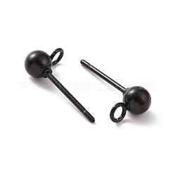 304ステンレススチールボールスタッドピアス金具  カン付き  ガンメタ色  15x7x4mm  穴：1.7mm  ピン：0.7mm&nbsp;LS-STAS-G099-09B