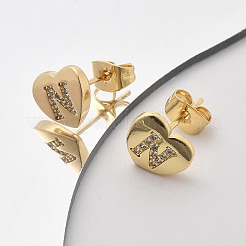 Серьги-гвоздики из латуни с микропаве из прозрачного кубического циркония EJEW-K299-01G-N