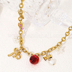 Ожерелья с подвеской из нержавеющей стали и смолы 201 с белым бантом FS-WG72E1A-01