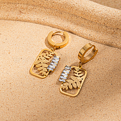 Винтажные серьги-кольца из нержавеющей стали 201 в форме листа&nbsp;TB6975-1