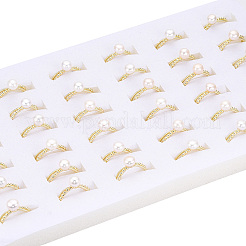 Латунные кольца с открытыми манжетами и натуральным жемчугом с двойными линиями PEAR-N022-C08