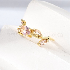 Anillos abiertos de latón con micro pavé de circonita cúbica&nbsp;CU-CBA108A-13G-06