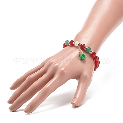 Cornaline naturelle (teintée et chauffée) et aventurine verte et bracelet extensible en perles rondes de quartz rose&nbsp;BJEW-JB09015