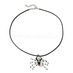 編み込みガラスシードビーズスパイダーペンダントネックレス  女性用ワックスコットンコードネックレス  ホワイト  19.69インチ（50cm）&nbsp;NJEW-MZ00036-01