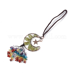 Luna di pietre preziose miste naturali con decorazioni pendenti con nappine in trucioli&nbsp;G-L524-07R-A