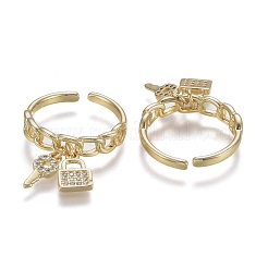 Anneaux de manchette réglables en laiton à micro-pavé de zircone cubique transparent&nbsp;ZIRC-Z002-12G