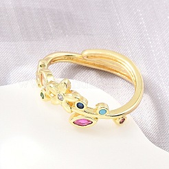 Anillos abiertos tipo brazalete de latón con circonitas cúbicas engastadas&nbsp;CU-CBACDF6-09G-03