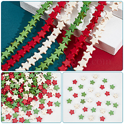 6 連売り 3 色染め合成ターコイズビーズ 連売り  スター  ミックスカラー  12x12x5mm  穴：1mm  約42個/連  15.60''（39.62センチメートル）  2連売り/カラー&nbsp;G-NB0004-49