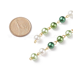 手作りガラスパールビーズチェーン  金メッキの鉄製アイピン付き  溶接されていない  ライム  14x8mm  約3.28フィート（1m）/ pc&nbsp;AJEW-JB01134-03