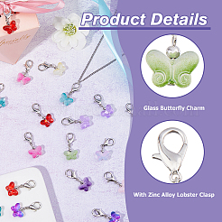96шт. 12-х цветные стеклянные подвески в виде бабочек&nbsp;HJEW-HS00002