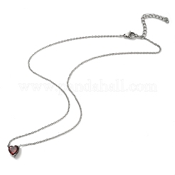 Ожерелья из нержавеющей стали 304 с подвеской в форме сердца из темно-красного кубического циркония для женщин&nbsp;NJEW-Z064-04P