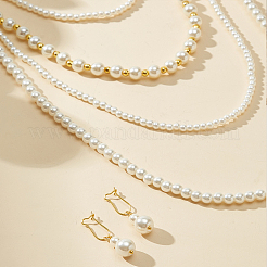 Elegantes französisches Set aus mehrreihiger Halskette und Ohrringen aus Imitationsperlen aus Kunststoff für Damen&nbsp;EN7269