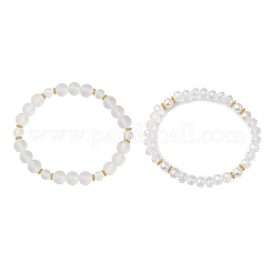 2шт 2 стиля стеклянные бусины эластичные браслеты для женщин&nbsp;BJEW-JB11866