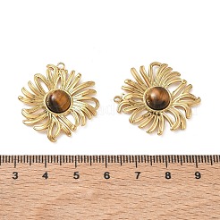 304ステンレスペンダント  天然タイガーアイと  菊のチャーム  イオンプレーティング（ip）  18KGP本金メッキ  30.5x28x6mm  穴：1.6mm&nbsp;SA-CBA11D7-01G