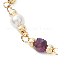 Браслеты из круглых бусин из окрашенного и нагретого натурального тигрового глаза и ракушечного жемчуга&nbsp;BJEW-JB12907-02