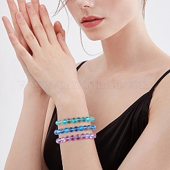 3個のラウンド合成ムーンストーン編組ビーズブレスレット  女性のためのアクセサリー用原石のアクセサリー  ブルー  内径：1-7/8~3-1/4インチ（4.8~8.3cm）&nbsp;BJEW-SW00061-02