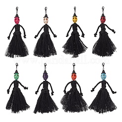 Хеллоуин хлопковые нитки кисточка и синтетический бирюзовый череп подвеска украшения HJEW-JM03756