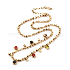 Женские нагрудные ожерелья из нержавеющей стали 304 с разноцветными круглыми кисточками и кубическими циркониями&nbsp;LS-NJEW-D350-01G