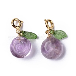 Natürliche Amethyst-Rosen-Federring-Verschluss-Charms&nbsp;HJEW-P014-03G