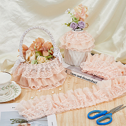 4-3/8~5-1/2層ポリエステルプリーツレーストリム  花のトリミング  衣類用アクセサリー  ピンク  110~140インチ（[2]mm）&nbsp;OCOR-WH0088-18A