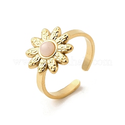 女性用304ステンレススチールカフリング  樹脂と  18KGP本金メッキ  花  13.5x14mm&nbsp;RJEW-U062-02C-01G