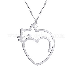 Женское ожерелье с подвеской в виде сердца из нержавеющей стали 201 с контуром кошки&nbsp;FS-WG6120F-02