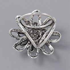 フラワートリプルリングアロイスカーフバックルリング  結婚披露宴用クラスプホルダー  アンティークシルバー  39x30.5mm&nbsp;JEWB-WH0023-38