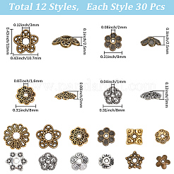 360шт 12 стиля колпачки из сплава в тибетском стиле&nbsp;TIBE-SC0002-31