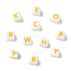 手作りプリント陶器ビーズ  a～zの文字  正方形  8x8x8mm  26個/セット&nbsp;PORC-CJZ0002-001A