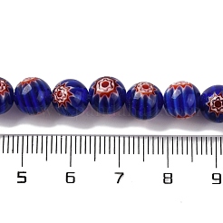 ハンドメイドミッレフィオーリ ランプワークビーズ連売り  ラウンド  ダークブルー  8mm  穴：0.7mm  約48個/連  14.37''（36.5センチメートル）&nbsp;LAMP-G164-05G