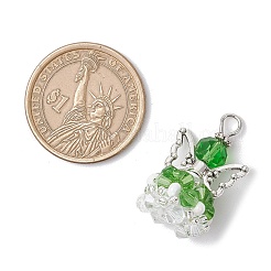 ガラスチャーム  角度  合金製ウィングビーズと鉄製ループ付き  多面カット  ライムグリーン  29x18x16mm  穴：3mm&nbsp;PALLOY-MZ00665-04