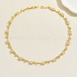 Eleganti collane a catena con maglie a forma di ramo di vite in ottone con zirconi cubici per donna&nbsp;AT0608-1