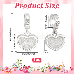 1 pièce 925 breloques en forme de cœur en argent sterling&nbsp;STER-BC0004-37S