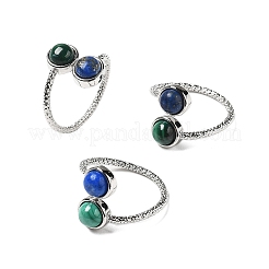 Кольца из натурального малахита и лазурита RJEW-A068-03P-01