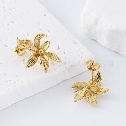 女性用304ステンレススチールスタッドピアス  花  ゴールドカラー  24x18mm&nbsp;DB8476