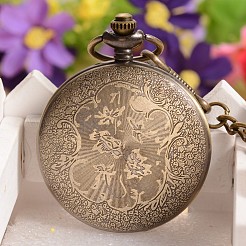 Филигранные круглые плоские Сплав карманные кварцевые часы ожерелья WACH-L024-07