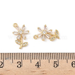 真鍮製マイクロパヴェキュービックジルコニアペンダント  花のチャーム  ニッケルフリー  18KGP本金メッキ  透明  15.5x9.5x2.5mm  穴：1.2mm&nbsp;X1-KK-C099-02G-03