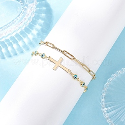 Цепочка-скрепка из нержавеющей стали 304 и цепочка-лэмпворк ручной работы с элементами сглаза&nbsp;BJEW-JB12451-01