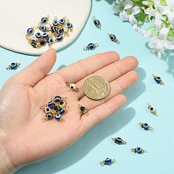 20 Stück runde Perle aus Kunstharz mit dem Symbol des bösen Blicks und Verbindungsstück aus Edelstahl 304&nbsp;PALLOY-FS00071-02