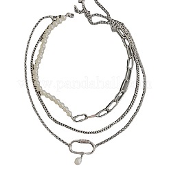 3 шт. пластиковая жемчужина круглая бисерная и сплав овальная цепочка подвеска 3 слоя ожерелья для женщин FS-WG4C125-02