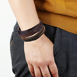 1 Stück mehrsträngiges Armband aus Rindslederkordel&nbsp;BJEW-CL0001-48A