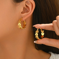 Pendientes de aro con forma de hoja de acero inoxidable 201 para mujer&nbsp;GX4867