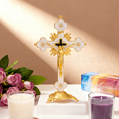 Statue de croix crucifix en alliage émaillé à caractère religieux&nbsp;DJEW-WH0043-105D