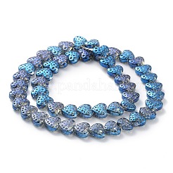 電気メッキ透明ガラスビーズ連売り  ハート  ブルー  15x13mm  穴：1.2mm  約50個/連  25.59''（65センチメートル）&nbsp;EGLA-R114-02A-FR04
