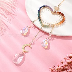 Обернутые проволокой подвески с драгоценными камнями чакры и латунными украшениями HJEW-TA00075-02