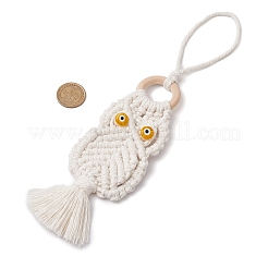 Décorations suspendues en macramé de coton tissé à la main en forme de hibou&nbsp;HJEW-JM02827