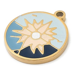 304ステンレスペンダント  エナメル  太陽のチャーム入りフラットラウンド  ゴールドカラー  カラフル  17x15x1.7mm  穴：1.4mm&nbsp;STAS-F315-09G-11