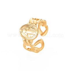 Ионное покрытие (ip) 304 нержавеющая сталь плоский круглый с открытым манжетным кольцом Девы Марии для женщин&nbsp;RJEW-S405-176G